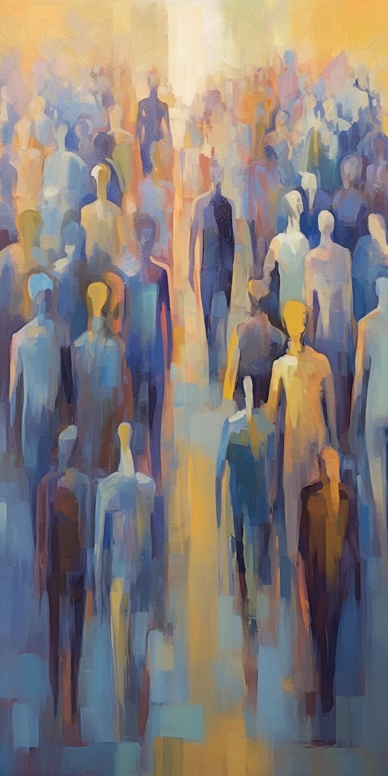 Painting of a diverse crowd of people