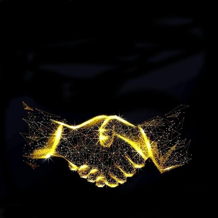 A glowing golden handshake formed of connected points